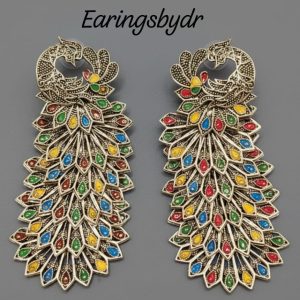 Peacock style Golden metal multi shade earing