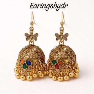 Golden shade metal Bridle jhumka style earing