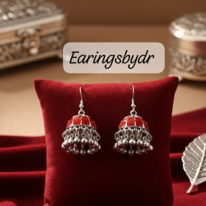 Red shade Silver Metal jhumki style earing