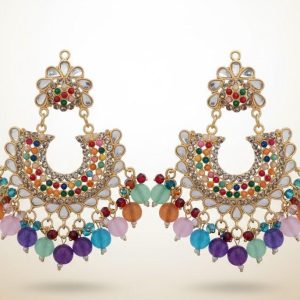 Kundan style multi shade earing