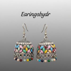 Grew light shade metal Multi Jhumka Earing