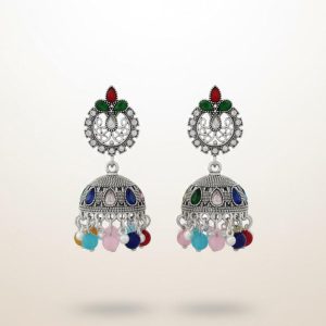 Silver Metal malti kundan Earing
